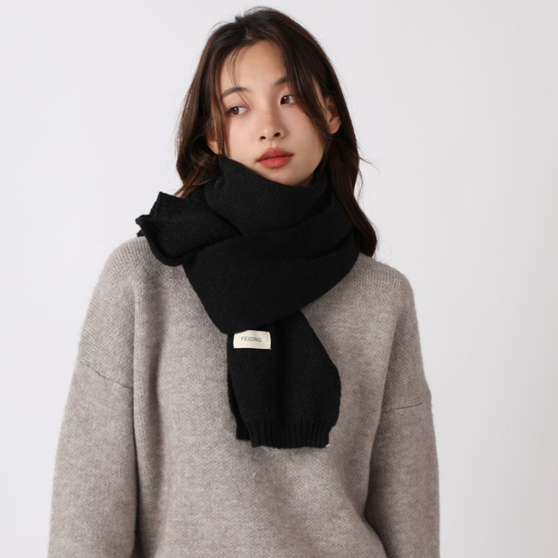Écharpe en laine de couleur unie pour femme, tricot en cachemire, coréen, polyvalent, doux et épais, silencieux chaud, hiver, noël, nouvel an