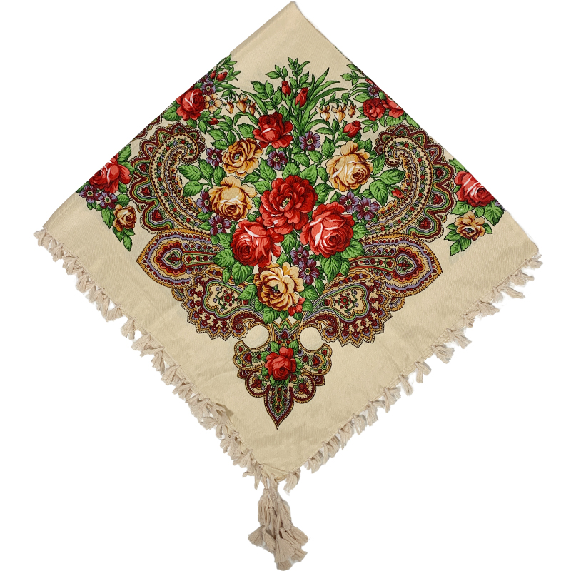 Foulard carré de Style russe, châle de luxe, imprimé Floral, à franges, bandeau pour Femme, Hijab, Babushka, Bandana