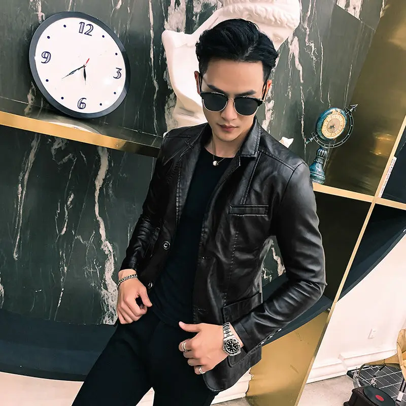 Blazer en cuir de style coréen pour hommes, vêtements de printemps à simple boutonnage, vestes trempées pour hommes, créateur de luxe, haute qualité, simple, nouveau manteau