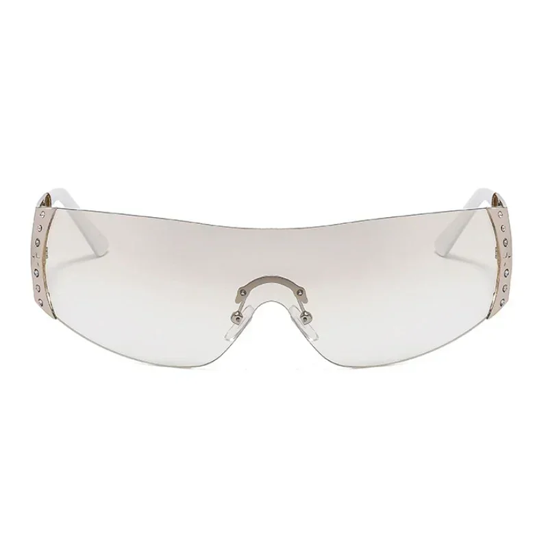 Lunettes de soleil carrées sans monture géométriques pour femmes et hommes, de marque de créateur, avec verres miroir en métal, style cool, Oculos De Sol
