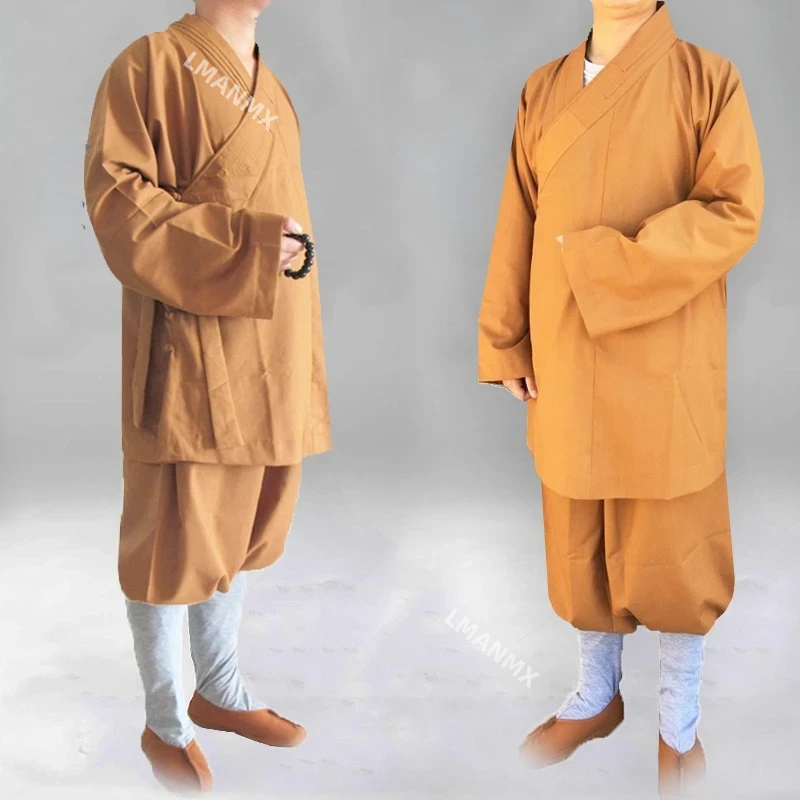 Traditional Chinese Buddhism Arhat Gown Set for Adult Men Monk Robe Clothes Top and Pants Buddhist Clothes