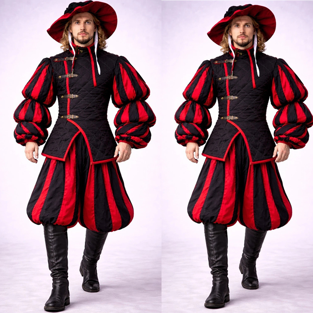 Costume de guerrier médiéval Landsknecht Renaissance pour homme, tenue de guerrier Viking LARP, tunique, pantalon, costume de prince, roi, noble