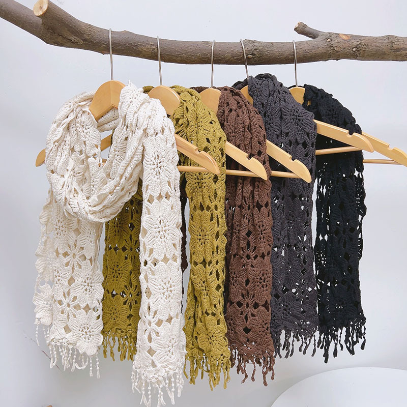 Écharpe en tricot au crochet pour femme, dentelle douce et polyvalente, protection du cou, printemps et automne