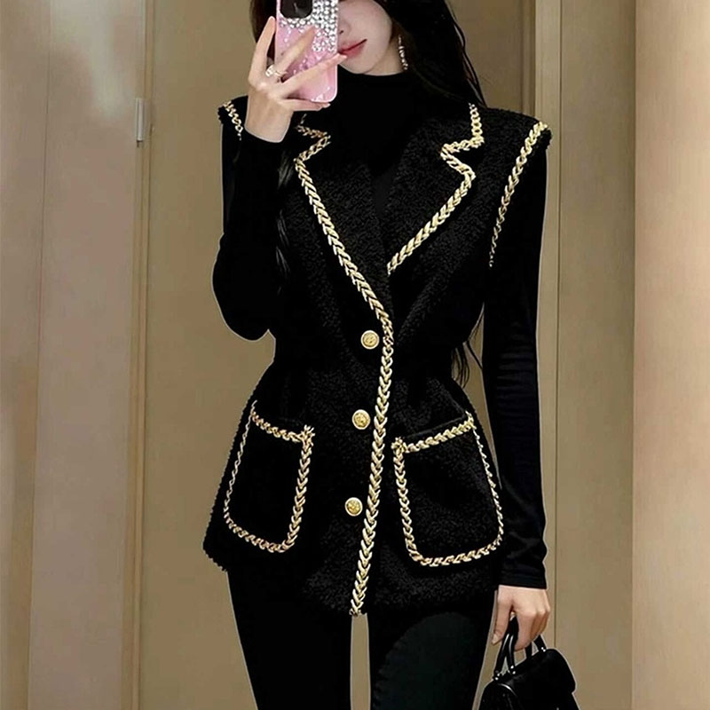 Gilet Blazer Sans Manches en Tweed pour Femme Y2K 2026 Nouveau Modèle Croisé Slim Chic pour le Bureau Gilet de Luxe Streetwear Printemps Commuting