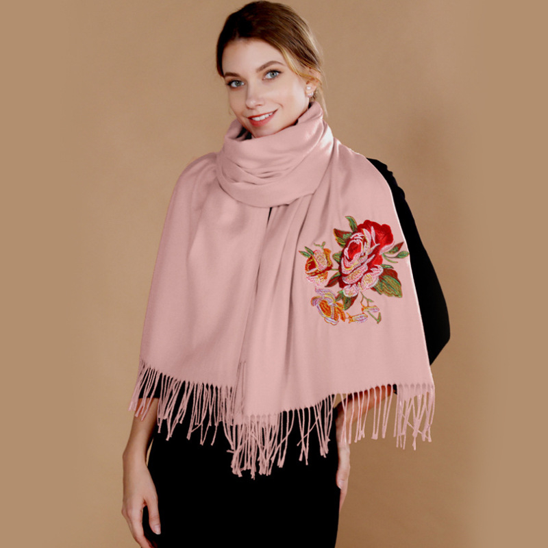 Hiver nouveau chaud cachemire écharpe femmes broder pivoine Pashmina couverture épais châle foulard mode Bufanda Echarpe Poncho