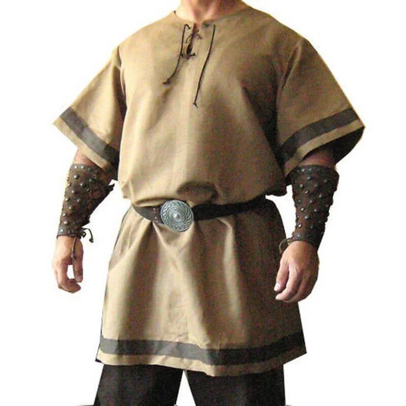 Cosplay 2022 Hommes Médiéval Vintage Renaissance Viking Guerrier Chevalier Costume Hommes Nordique Armée Pirate Tunique Chemise Hauts Renaissance