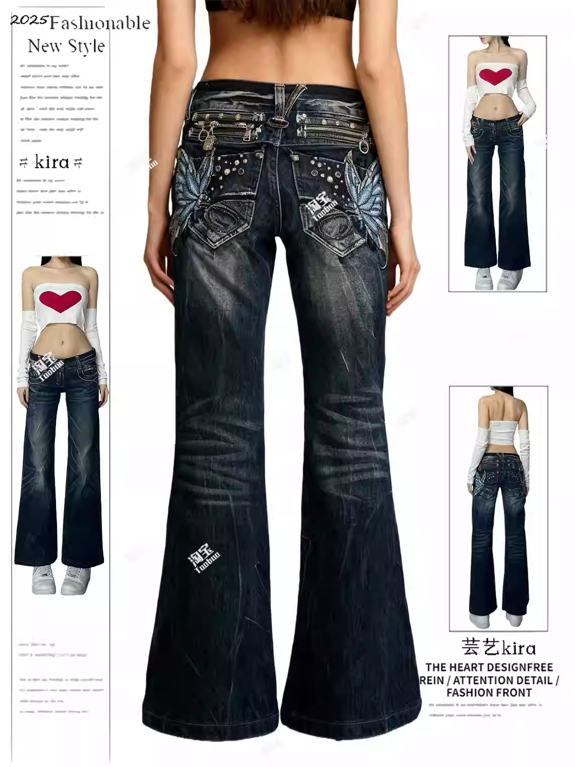 Jeans taille basse pour femmes, broderie punk, pantalon en denim de créateur, style japonais Abi Y2k Gyaru, jeans rétro américain, jean de haute qualité
