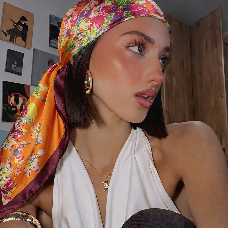 Nouveau Foulard Carré en Soie pour Femme, Marque de Luxe, Imprimé Satiné, 90 cm, Hijab, Paréo Musulman, Bandana, Châle, Bandeau, Écharpe
