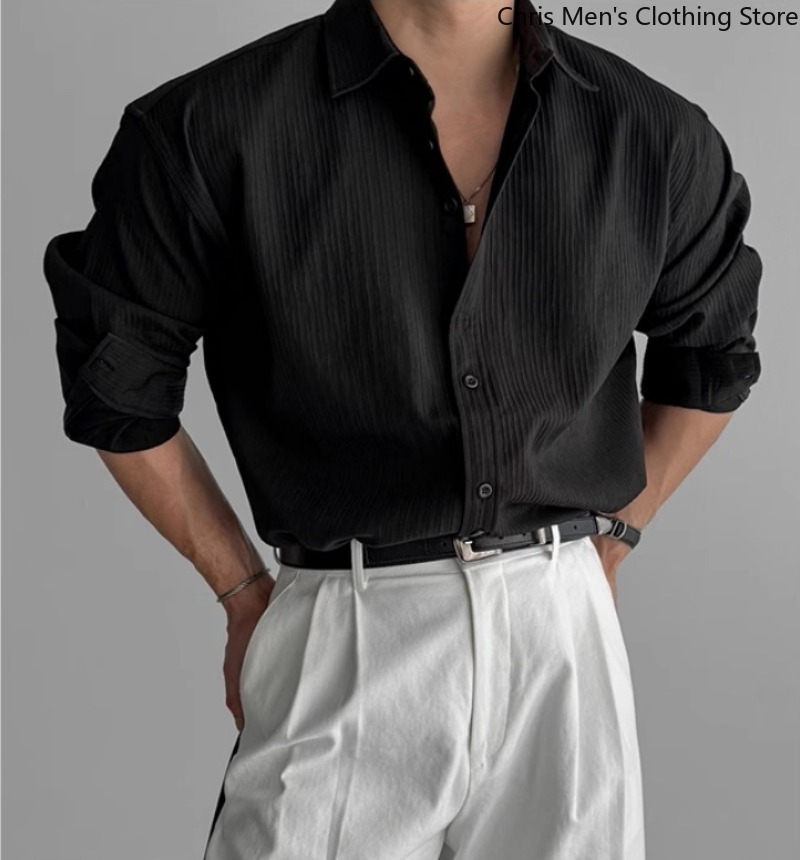 Une chemise décontractée d'affaires indispensable pour hommes élégants, vêtements pour hommes en tissu texturé Chemises pour hommes à la mode de qualité haut de gamme