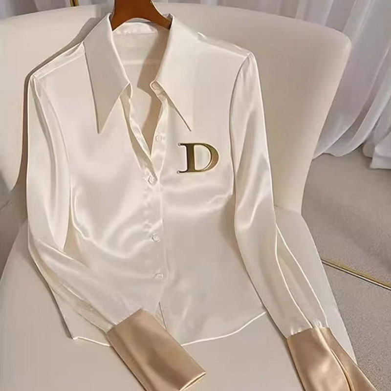 2024 chemise blanche femme Design Sense printemps automne mode lettre à manches longues dessus de chemise simple boutonnage Blouse manteau femmes