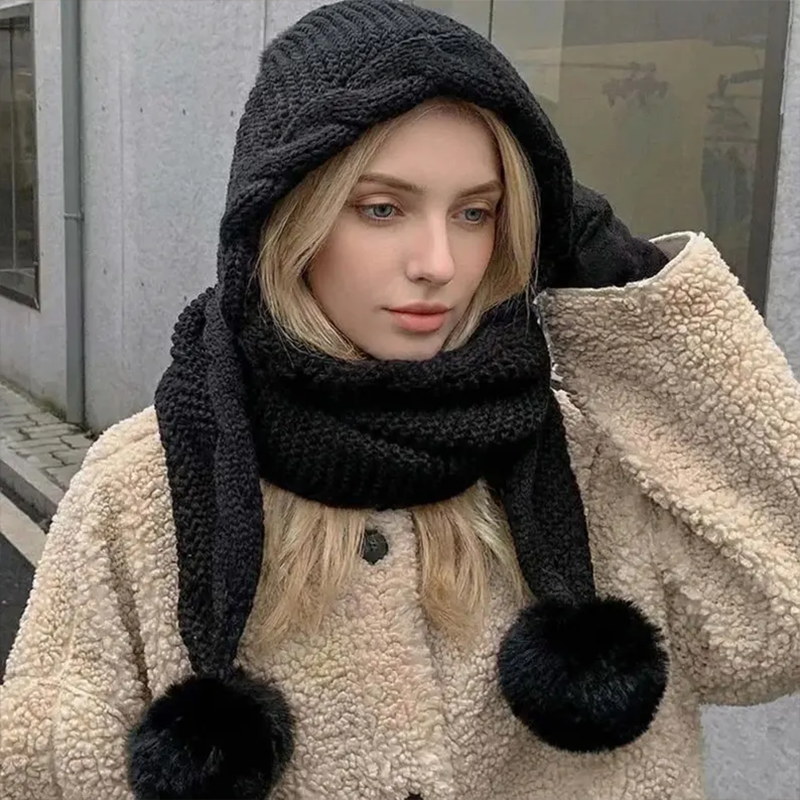 Chapeau épais d'hiver 2 en 1 pour femmes, chapeau tricoté chaud, cagoule épaisse pour temps froid extrême, ski en plein air