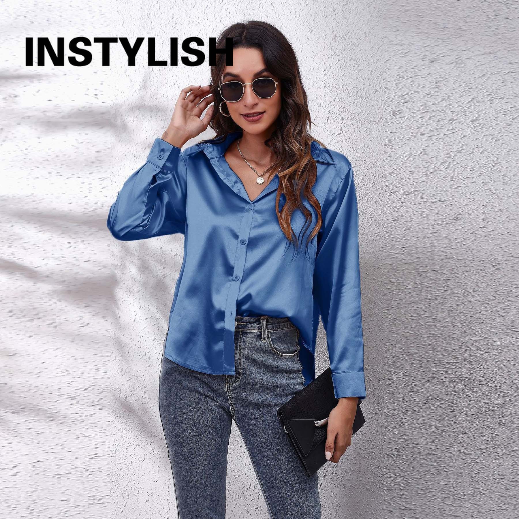 Chemise en satin élégante pour femmes, chemisier décontracté à manches longues en fausse soie, haut de bureau pour femmes, vêtements simples et polyvalents pour le printemps et l'été