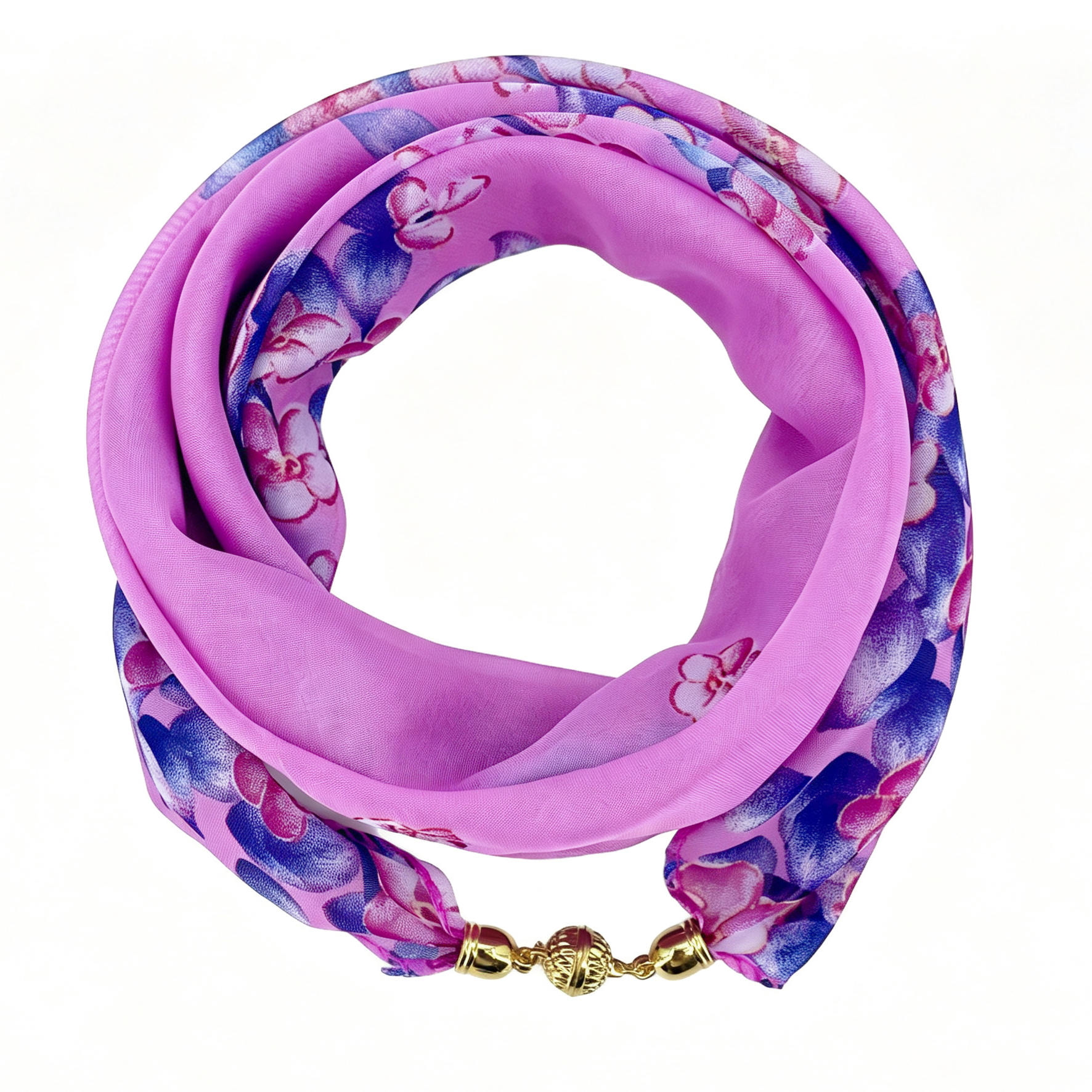 Écharpe de cou à imprimé floral avec boucle magnétique pour femme, écharpe fine semi-transparente en mousseline, facile à porter, tendance et assortie