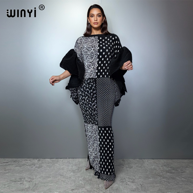 Robe plissée élastique WINYI, style bohème, robe de plage, kaftan élégant, abaya, robe de soirée de luxe Dubaï, robe de soirée pour femme musulmane
