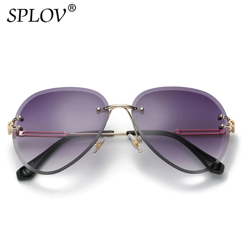 Grandes lunettes de soleil sans monture femmes grand cadre dégradé nuances coupe lentille sexe dames sans cadre Vintage lunettes Aviation marque UV400