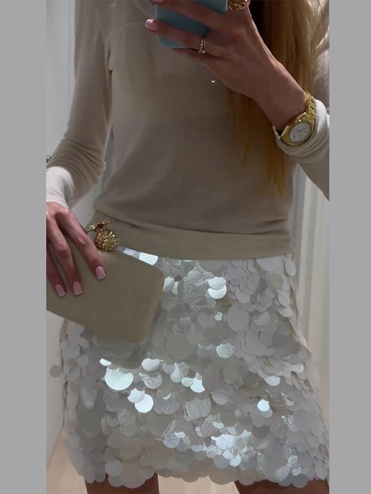 Mini-jupe à sequins pour femme, jupe à sequins iridescentes surdimensionnées, taille haute, tenue de plage pour les vacances, vêtements pour femme