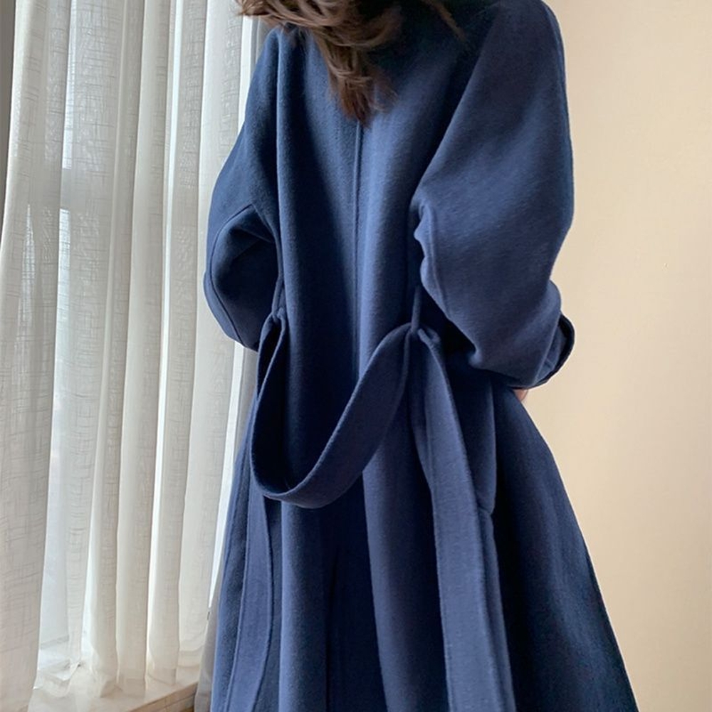 Automne hiver 2025 manteau femmes Chic décent couleur unie Double boutonnage à manches longues revers Long bureau dame manteau pour les femmes