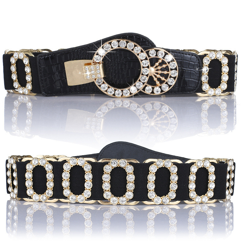Ceinture pour femme, ceinture décorative pour femme, ceinture élastique à la mode avec incrustation de diamants, ceinture élastique, ceinture élargie