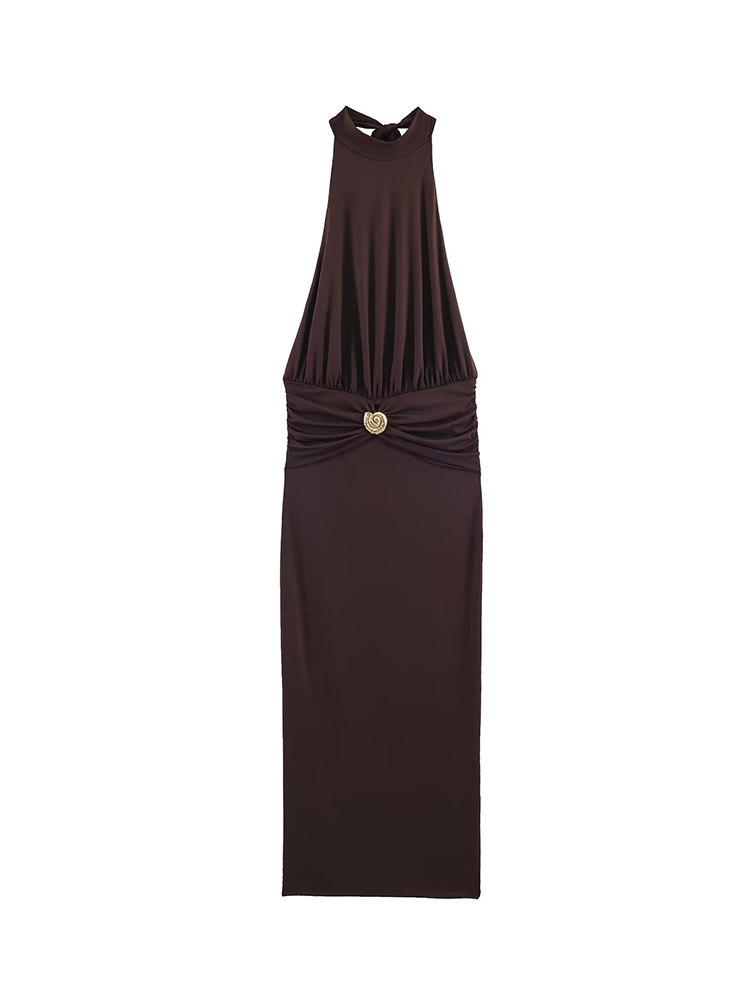 Nouvelle Robe Plissée Chic pour Femme, Col Halter, Dos Nu, Élégante, Sexy, Sans Manches, Coupe Slim, Maxi, pour Plage et Soirée, Tenue de Dame