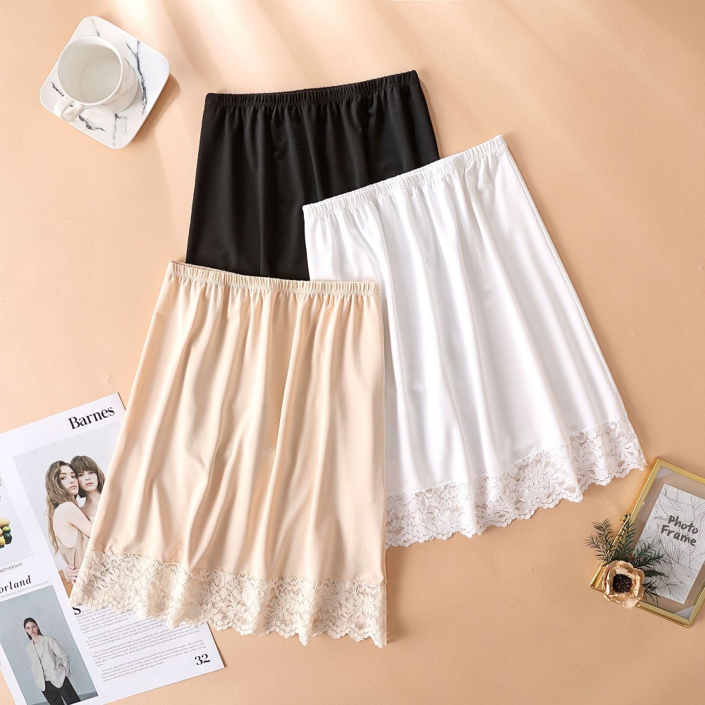 Mince glace soie Modal femme demi-longueur jupe dentelle Anti-pénétration sous-jupe Anti-éblouissement maille fleur intérieur jupe courte femmes
