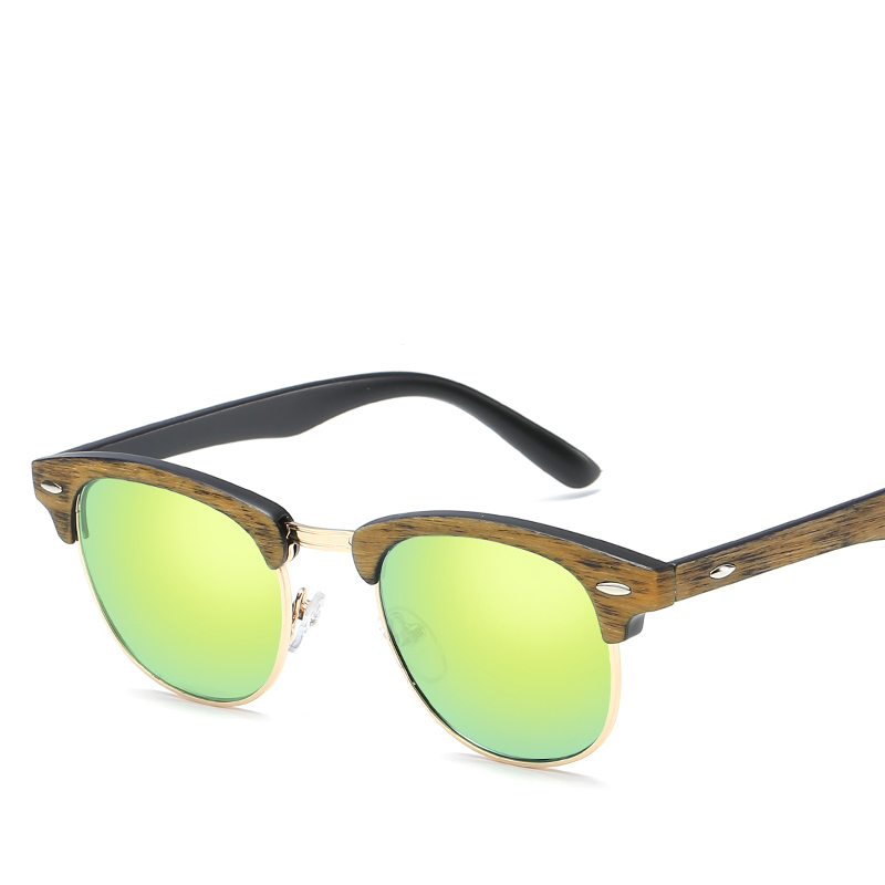 Lunettes de soleil tendance effet bois pour femme, forme ronde, accessoire de mode avec design classique à clous moyens