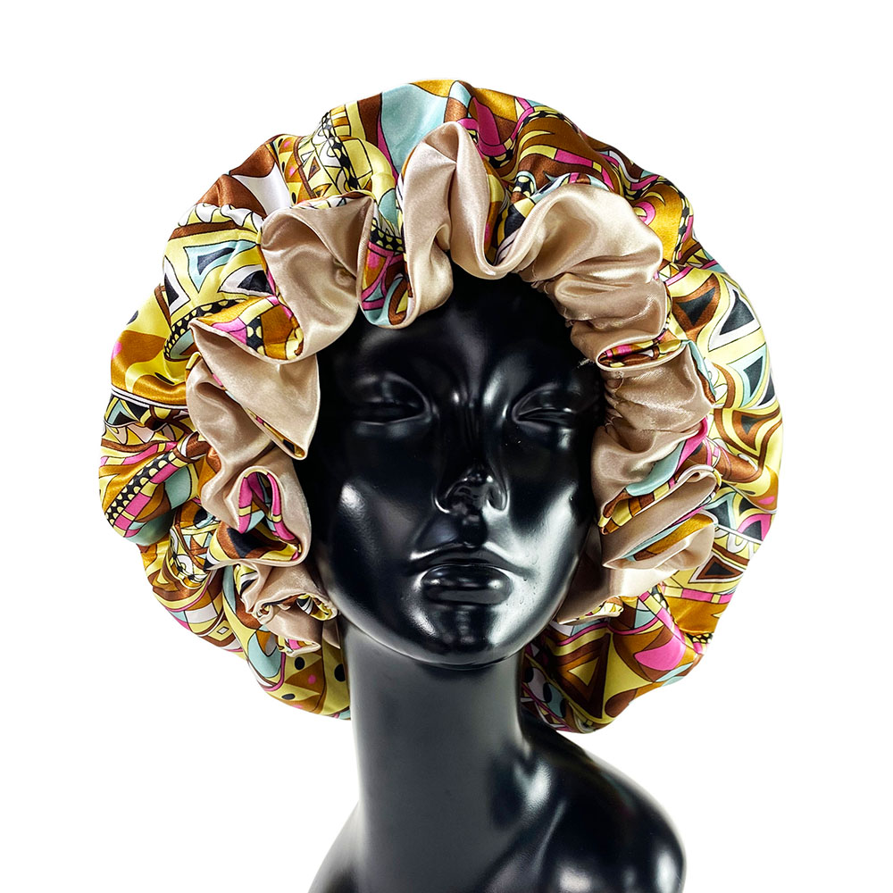 Bonnet en Satin pour femmes, Double couche, soyeux, grand Bonnet pour dames, impression, bonnet de sommeil, enveloppe de tête