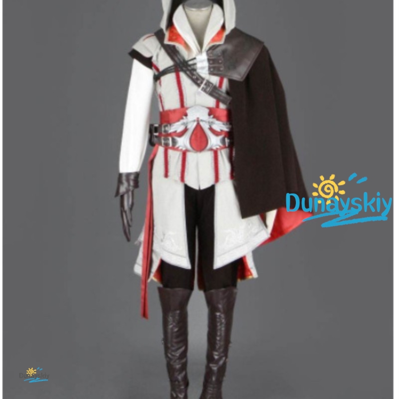 Costume de Cosplay Assassin Creed Ezio Auditore, ensemble complet, tenue noire et blanche pour hommes, pour Halloween, Comic Con, jeu de rôle