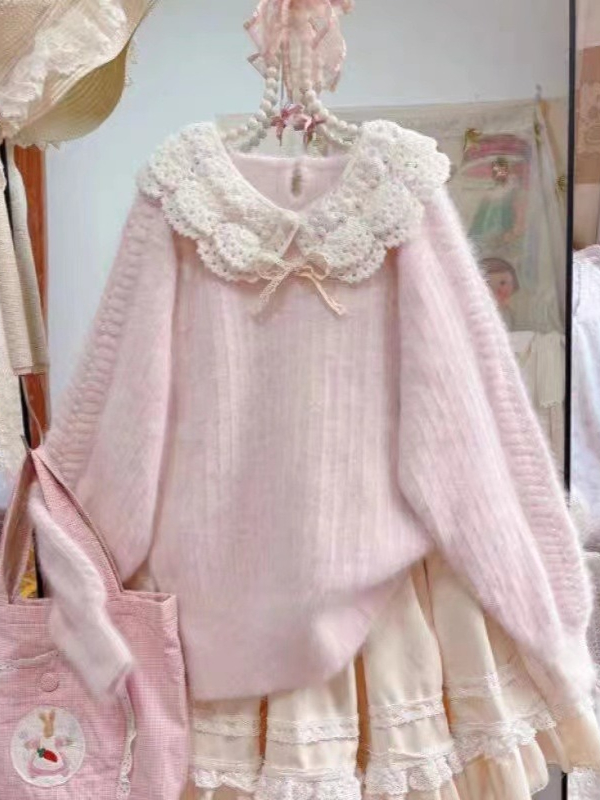 Pull en Patchwork pour femme, doux, Kawaii, mode japonaise, Vintage, fille chaude, hauts tricotés, Y2k, élégant, mignon, avec nœud, nouvelle collection hiver