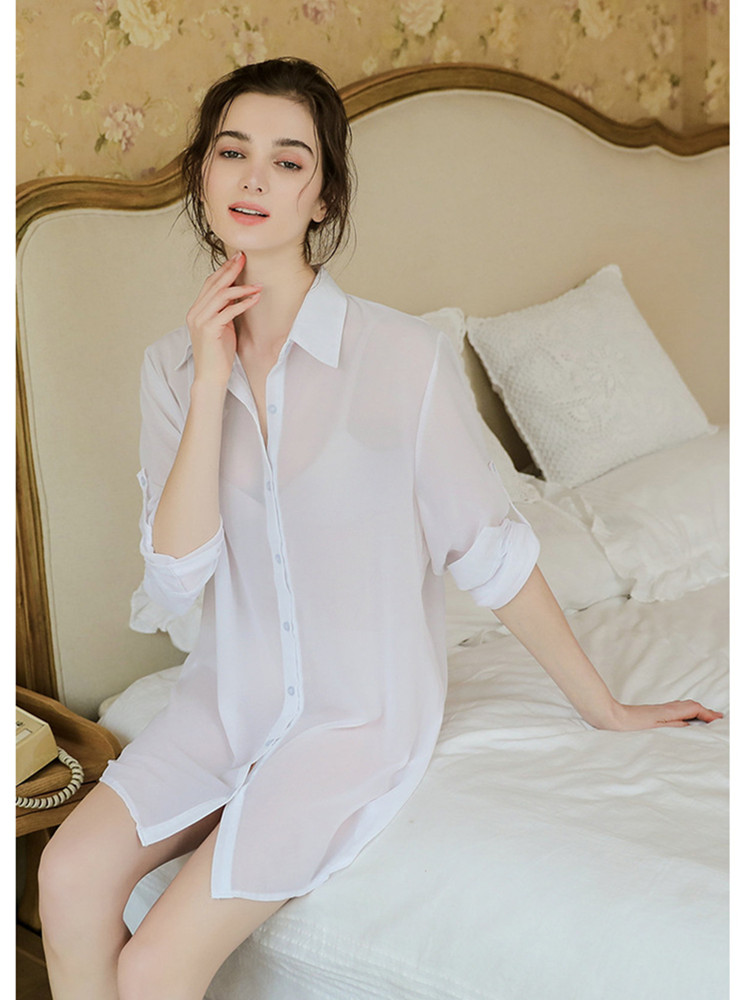 Style ample chemisier chemise rose Sexy pure femmes hauts longs en vrac chemisiers en mousseline de soie Style petit ami vêtements de nuit dame vêtements d'été