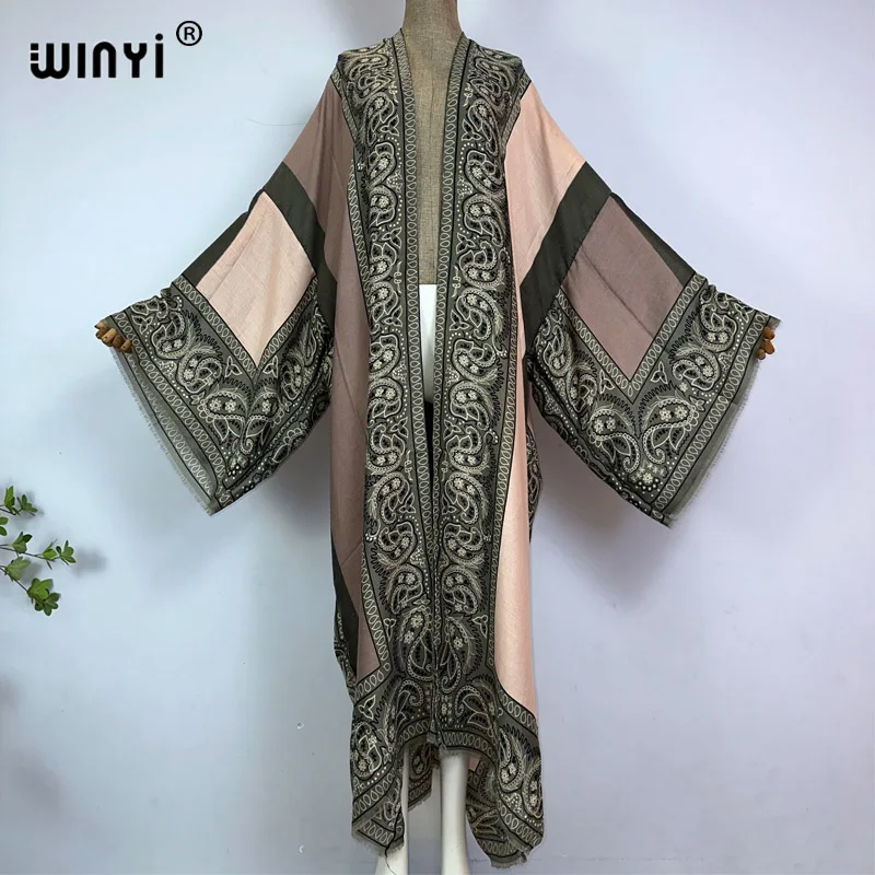 Manteau imprimé kimono WINYI, cardigan à manches longues, abaya, robe bohème, kaftan, abaya de luxe Dubaï, caftan pour femme musulmane.