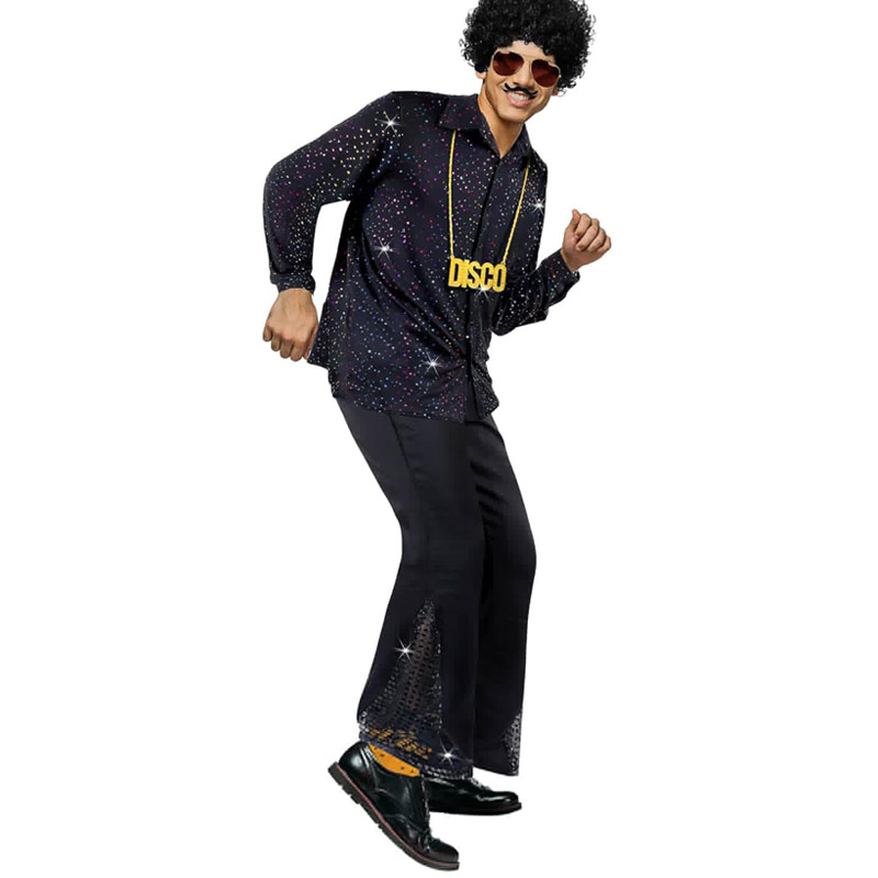 Costume d'halloween Hippie des années 60 et 70, pantalon à paillettes, chemise, hauts, bas de cloche, pantalon évasé pour hommes, tenue brillante de danse Disco pour chanteur