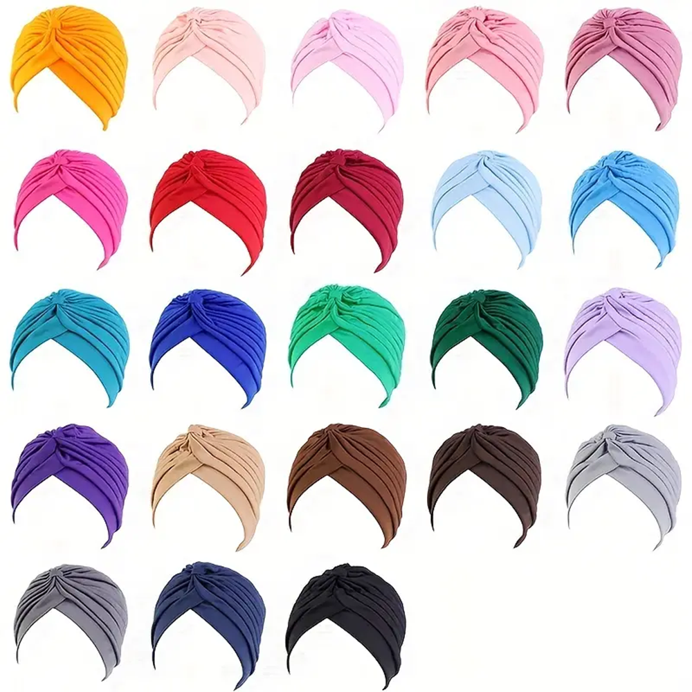 6 bonnets turban plissés doux et confortables pour femmes - Élastiques, confortables, non parfumés, pour chimiothérapie, couleurs unies, lot assorti