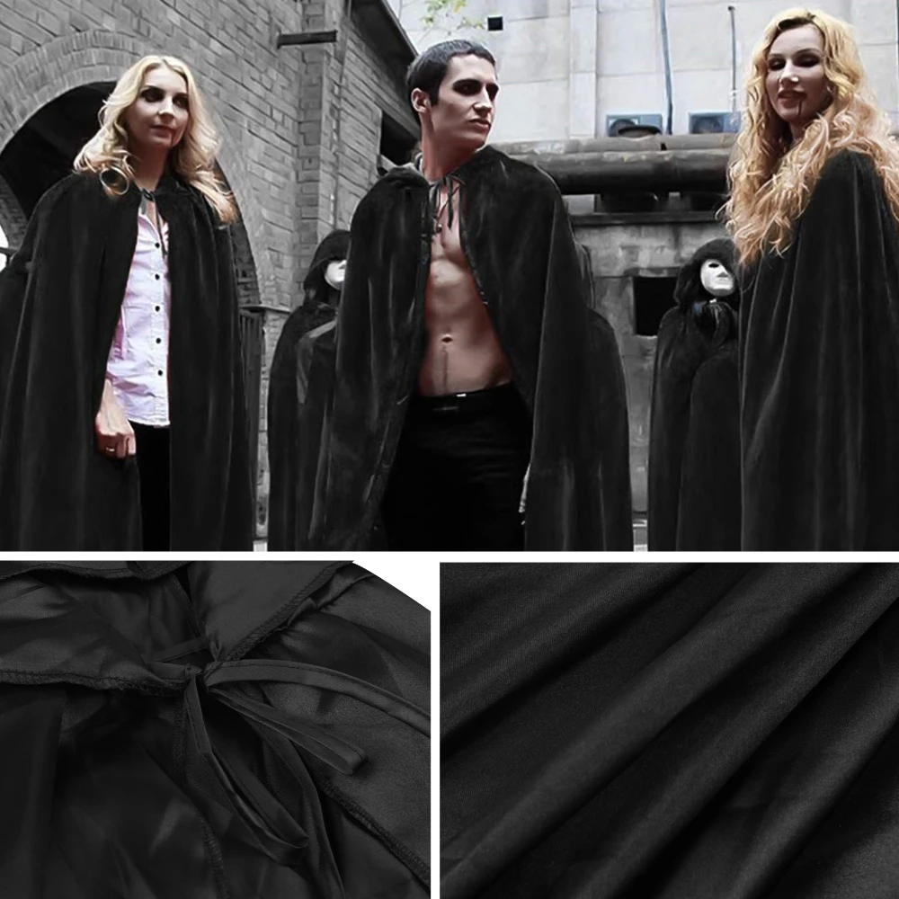 Cape à capuche longue Robe à capuche Cape Holloween Grim Reaper Cape pour garçon fille sorcière vampires diable Costume Cosplay déguisement