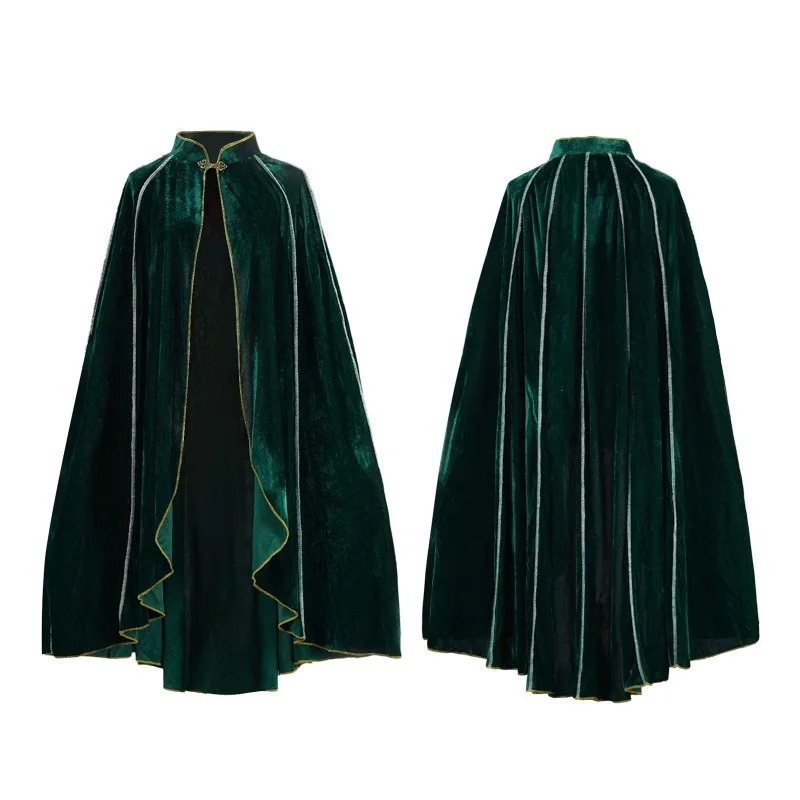Cape de Costume Renaissance Prince Roi Homme Femme Adulte, Tenue Médiévale Royale Elfique, Col Montant, Bordure Dorée Foncée Gothique