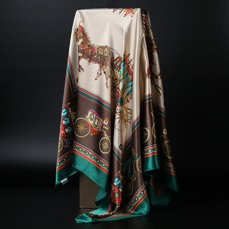 Foulard Hijab à la mode pour femmes, châles carrés, foulards de cheveux en Satin de soie pour femmes 90*90cm foulard Bandana pour la tête et le cou pour dames