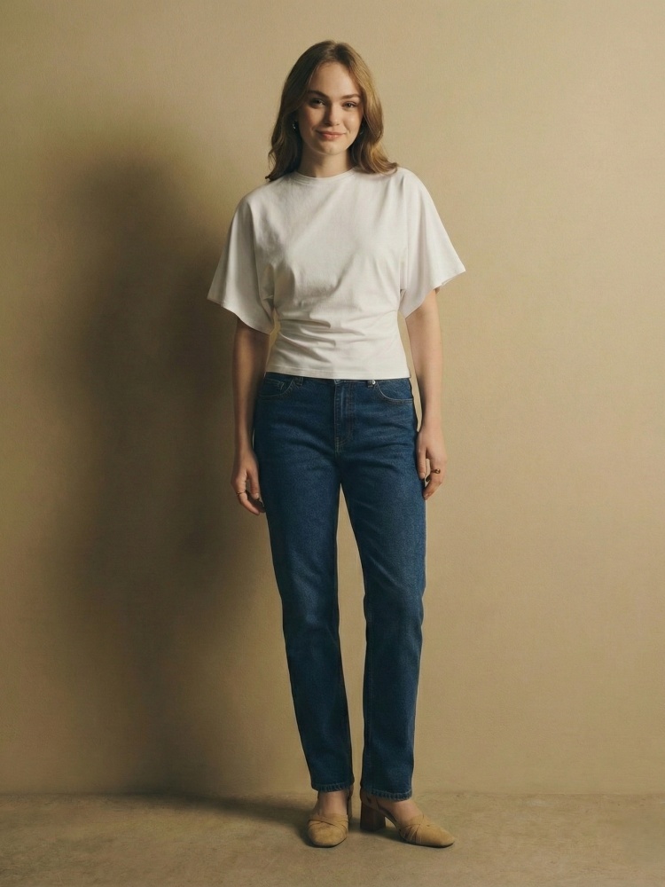 T-shirt court plissé à manches évasées pour femme, col rond, manches courtes, style streetwear Y2K, idéal pour l'été