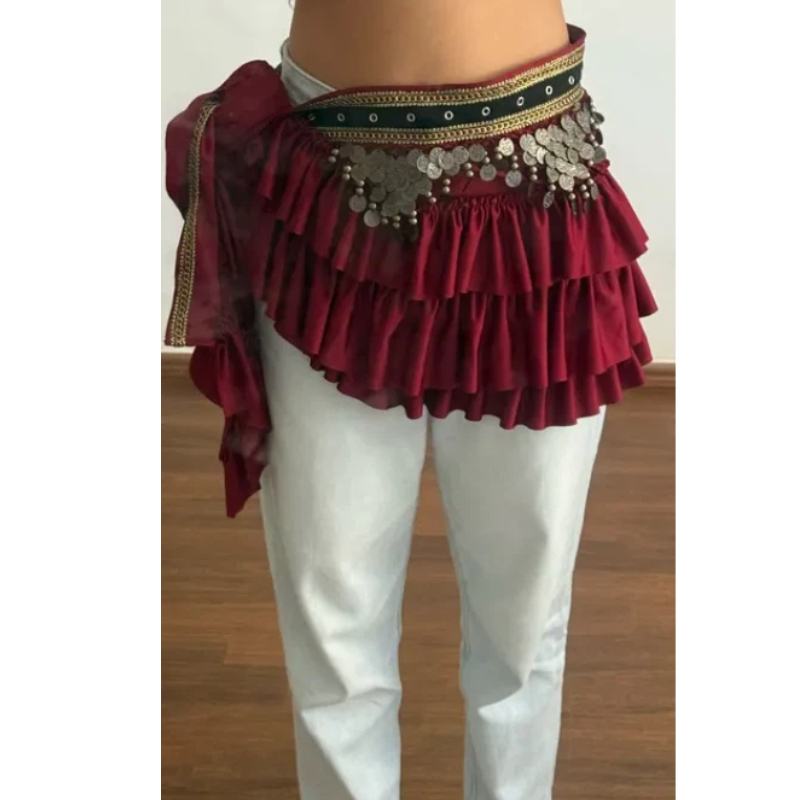 Écharpe de danse du ventre pour femmes avec pièces de monnaie en cuivre, style tribal, vintage, ceinture en satin, extra longue, costume arabe de luxe, photographie