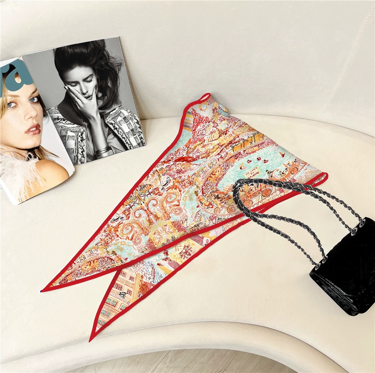Français rétro diamant écharpe marque Foulard en soie femme luxe Bandana bandeau Hijab Foulard foulard châle pour dames