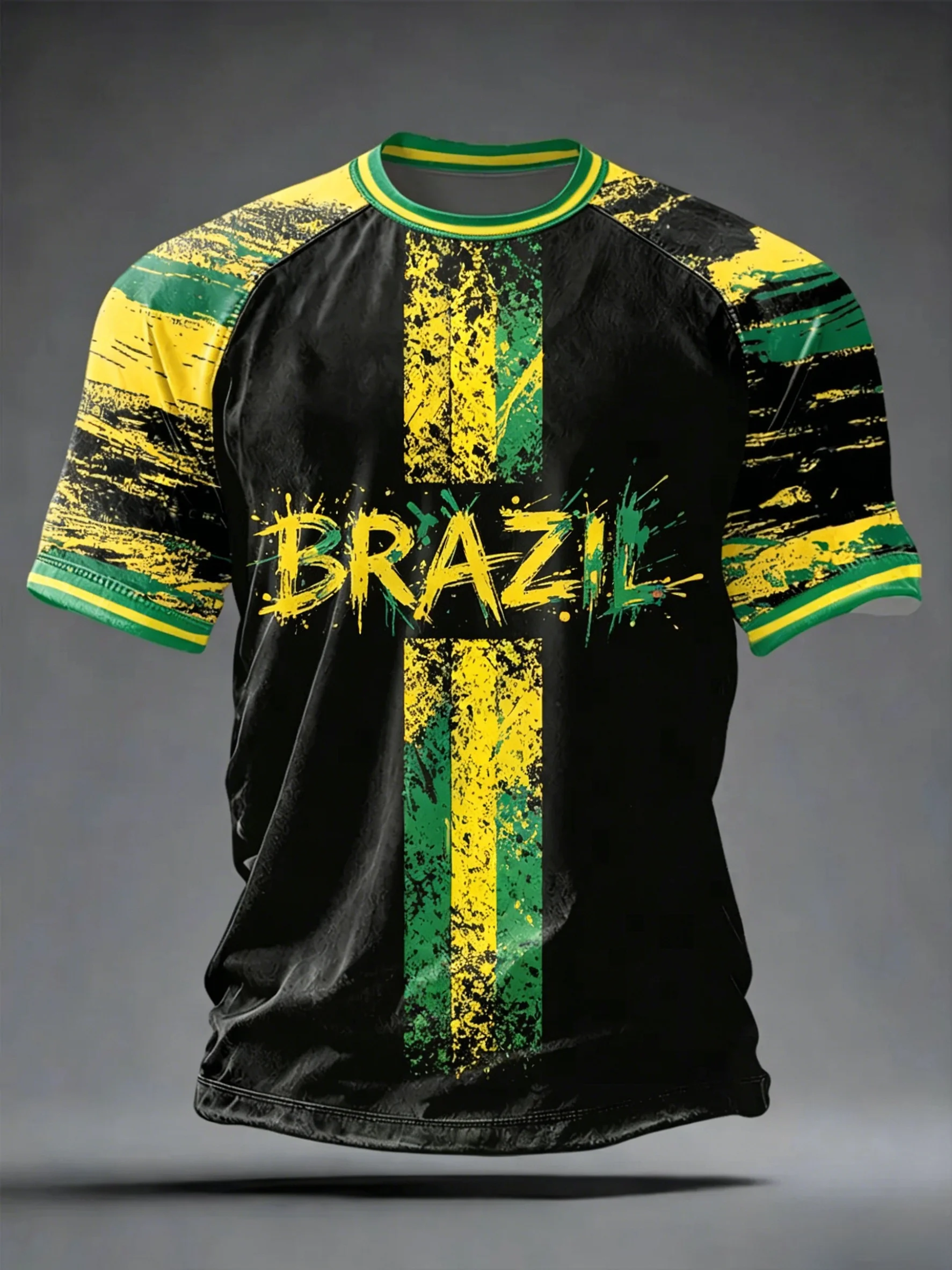 Maillot de football style Brésil 2026 pour homme – Séchage rapide, respirant, coupe ajustée, manches courtes, col rond – Idéal pour l'entraînement et les matchs décontractés