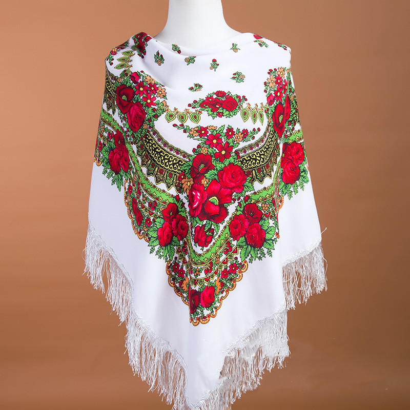 Foulard russe pour femmes, mouchoir carré en coton imprimé Floral, foulard ethnique pour filles, écharpe élégante Babushka, 110x110cm