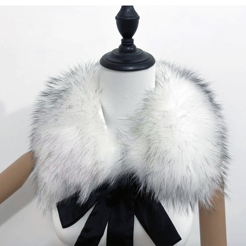 Col de fourrure de raton laveur femmes manteau d'hiver capuche décor col de fourrure de fourrure mode manteau chaud châle naturel fourrure de raton laveur écharpe cou plus chaud