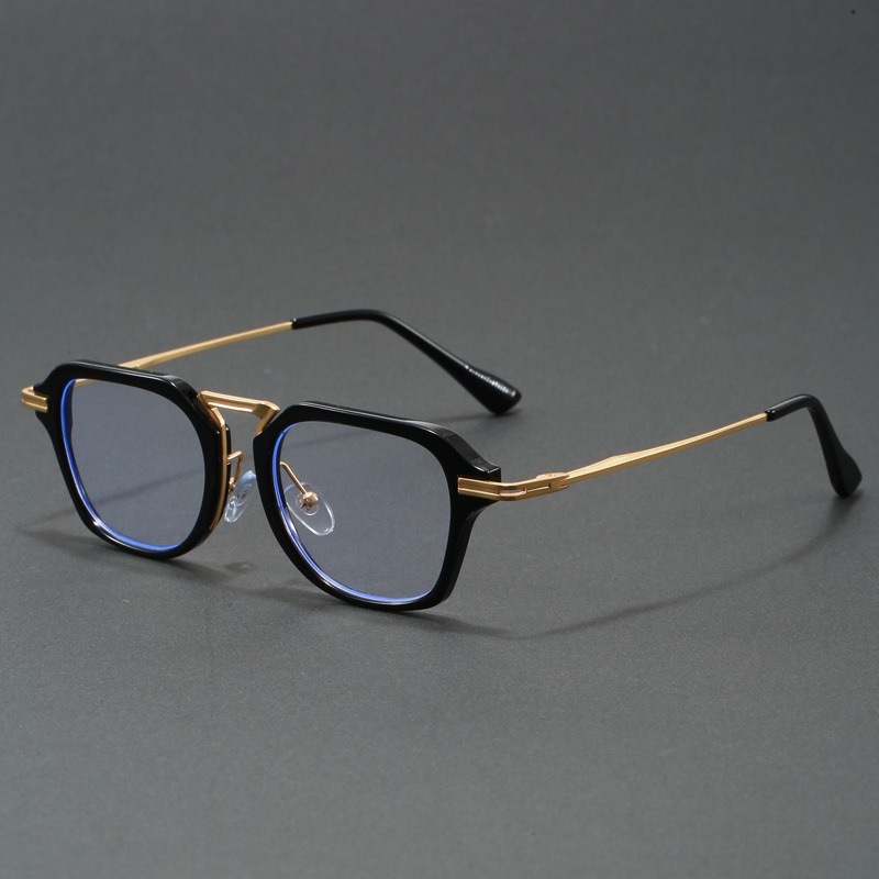 Lunettes de vue carrées rétro de luxe pour hommes, monture épaisse en acétate, verres optiques en métal mélangé, filtre anti-lumière bleue, pour le bureau et le quotidien