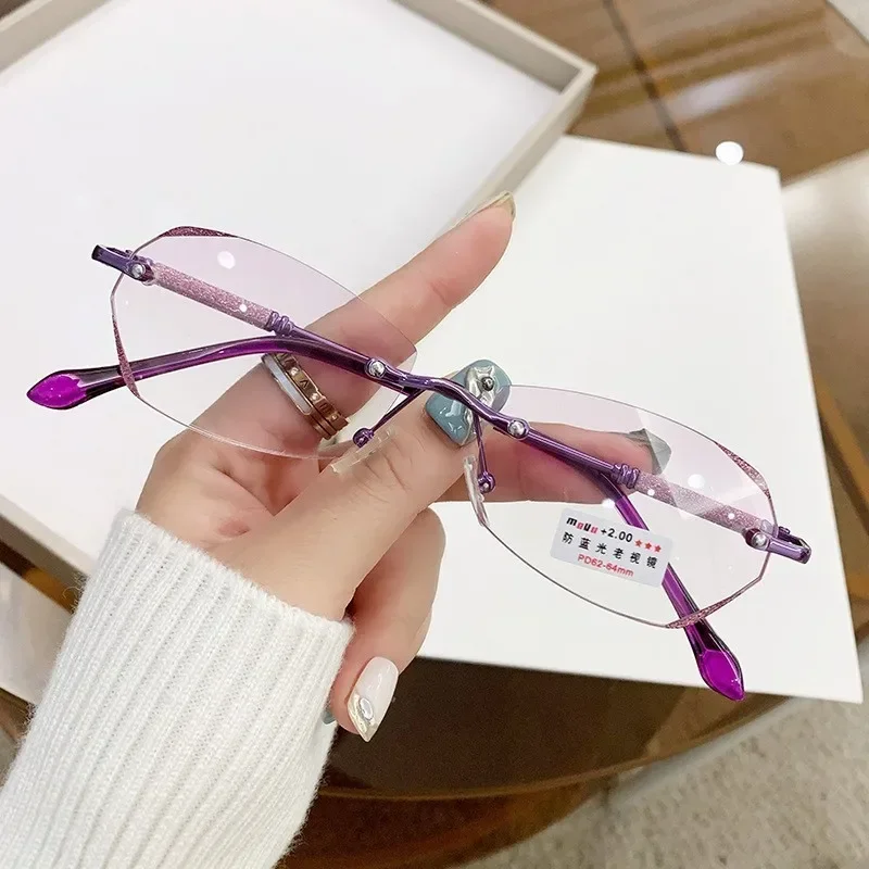 Lunettes de lecture coupe diamant pour femmes, lunettes de presbytie, anti-lumière bleue, lentille de vue lointain, lunettes de mode