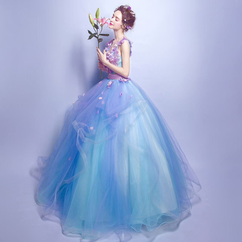 Robe de Mariée Longue Bouffante Brodée, Tenue de Spectacle, de Remise de Diplôme, de ixd'Anniversaire, de Demoiselle d'Honneur, de Bal