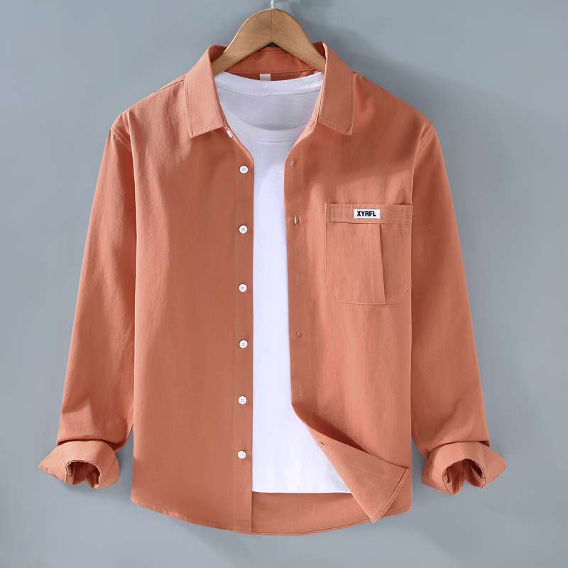 Chemise boutonnée monochrome à manches longues pour hommes, poche décontractée simple, tout match, tendance des vêtements, printemps, automne