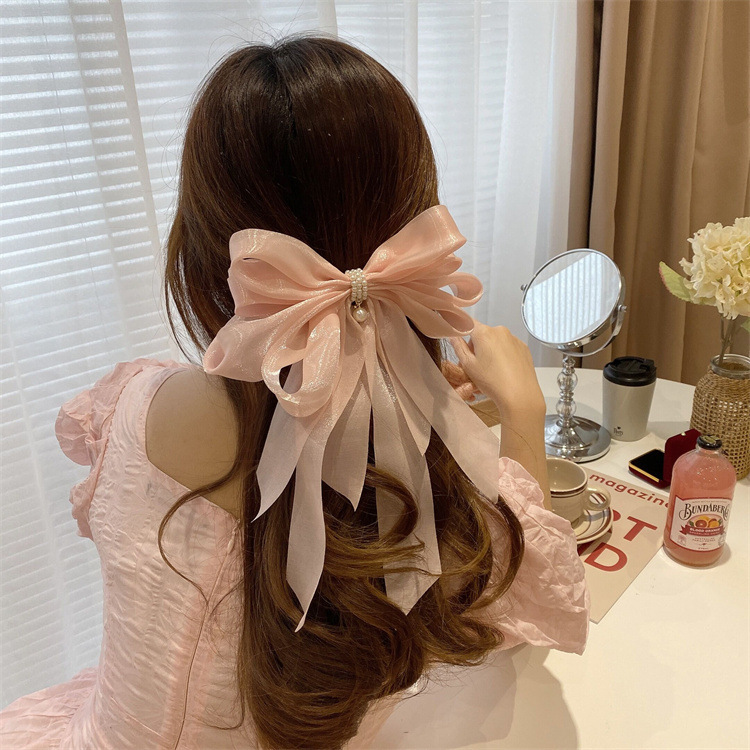 Barrettes à nœud papillon de grande taille pour femmes, barrettes à nœud papillon de couleur unie avec long ruban pour la Saint-Valentin, cadeau de Noël
