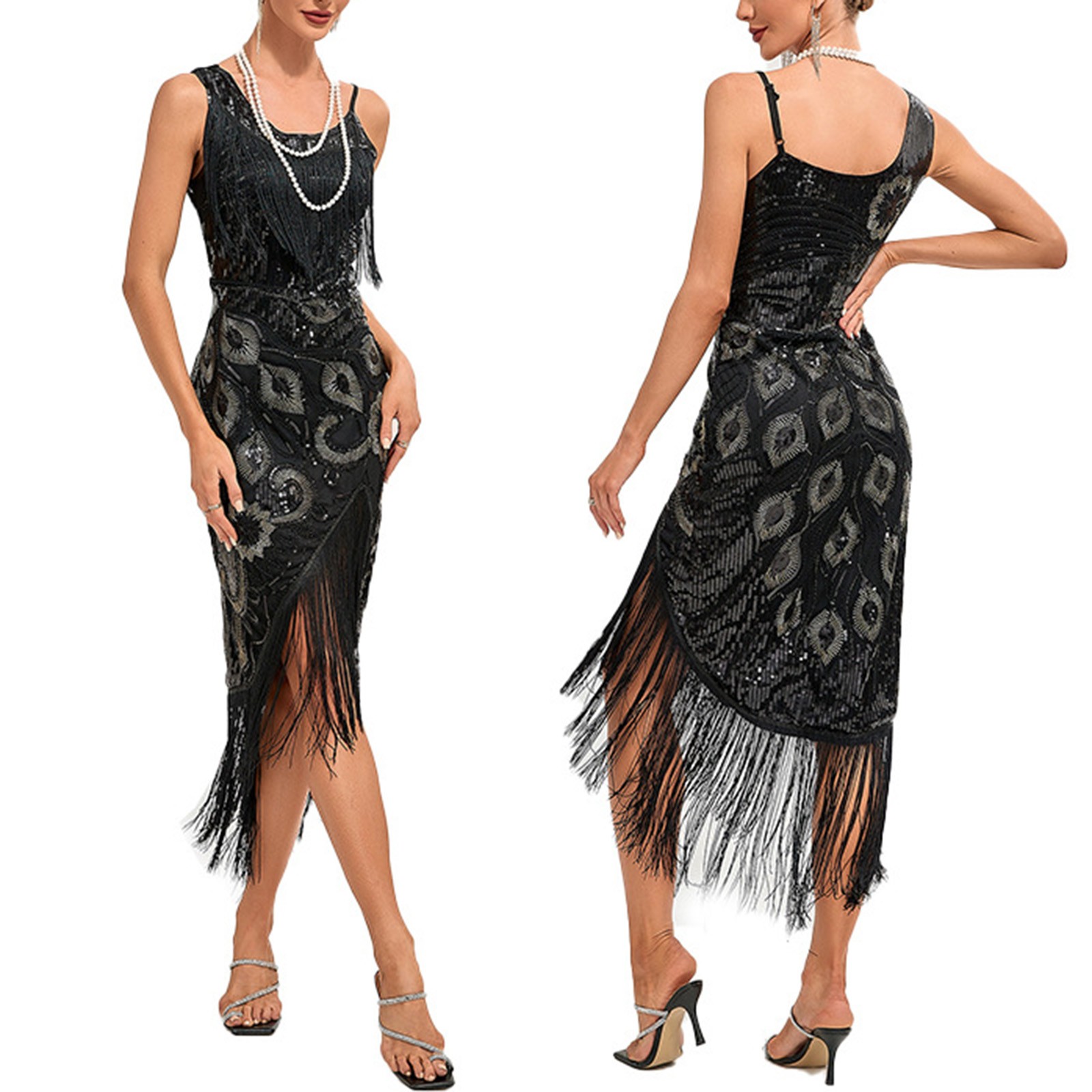 Robe à pampilles évasées vintage pour femmes, olympiques de grande testostérone, robe à paillettes brodées, robe mince sexy, cocktail et danse, années 1920