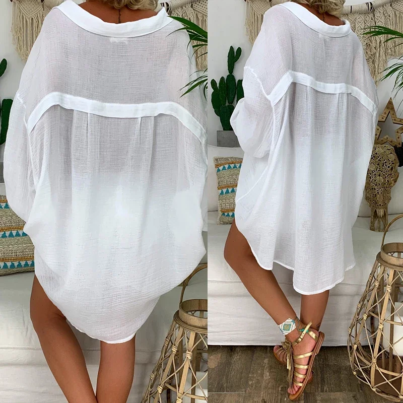 Chemise en lin à manches longues chemise boutonnée blanche chemisier en coton décontracté ample hauts pour femmes Blouses chemises T-Shirts sur mesure