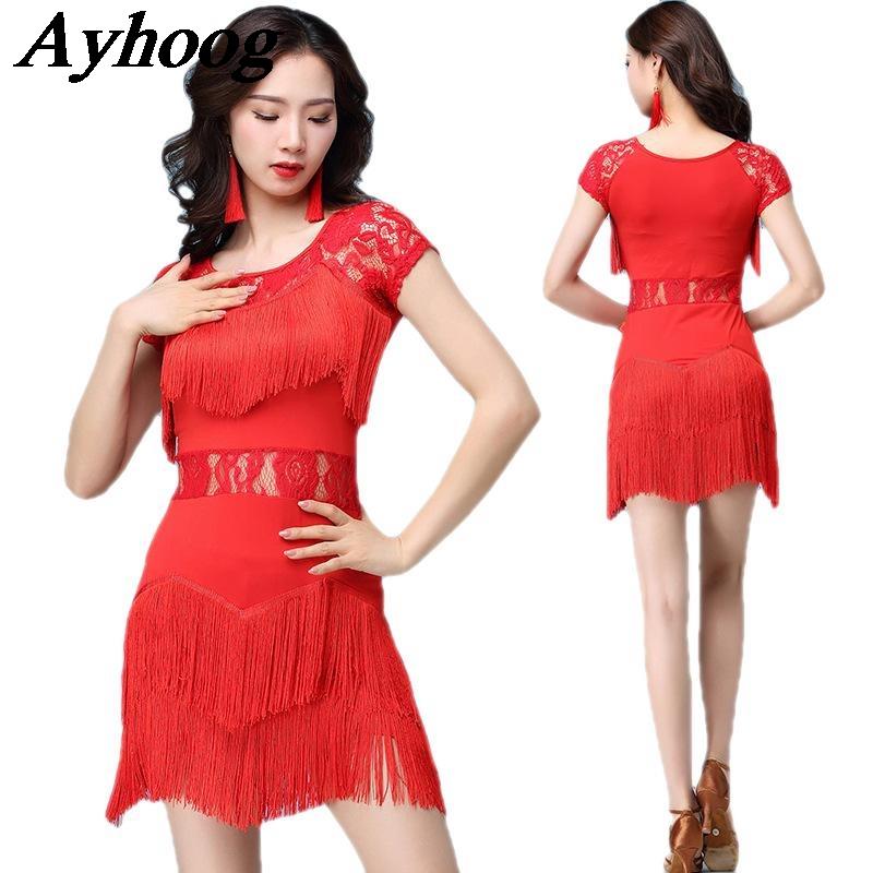 Robe de danse latine sexy pour femmes, avec empiècements en maille et franges, robe courte pour compétition de danse de salon pour adultes, tenue dynamique à franges
