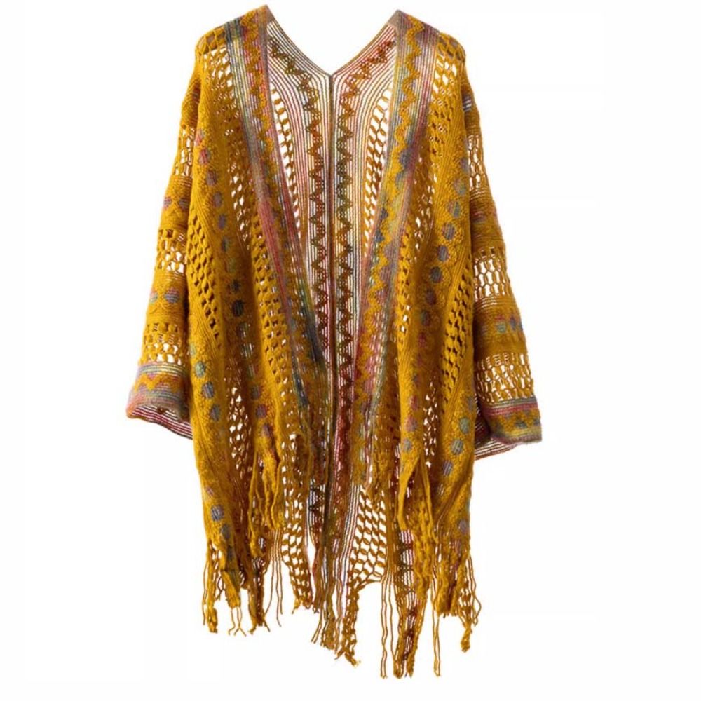 Châle tricoté bohème pour femmes, Style ethnique, enveloppes creuses, écharpe, manteau pour dames, Cape à pampilles